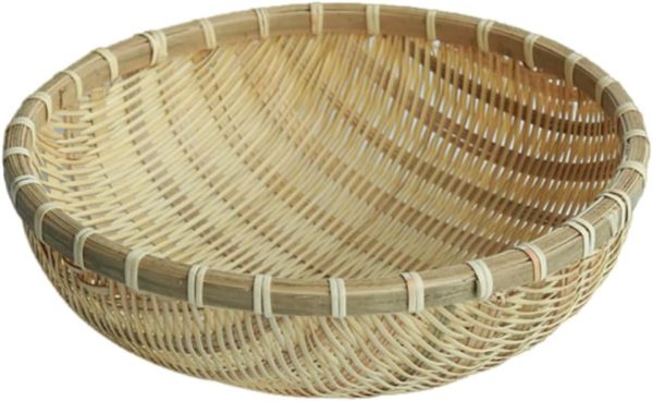 1pc Pastoral Bamboo Storage Basket Exquisite Khaki Fruit Basket for Household Use for Snacks and Organizing Bamboo Woven Design