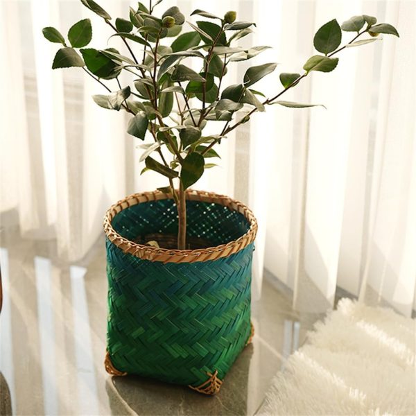 Handwoven Bamboo Trash Can - Small Round Wicker Waste Basket for Bedroom, Bathroom, Office & Desktop - Natural Rattan Storage Basket & Garbage Can for Kitchen, Living Room (M) - Image 2