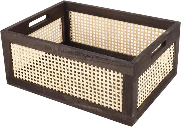 Bamboo Storage Basket, Wicker Storage Basket for Organizing, Wood Crate. (Brown-Large)
