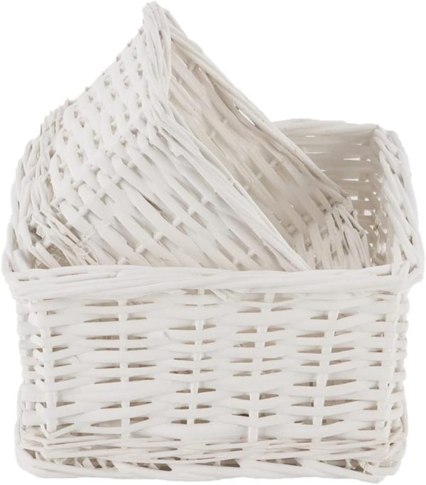 Woven Wicker Baskets for Storage Handwoven Wicker Storage Cubes Shelf Baskets for Organizing Decorative Storage Bins for Closet, Bedroom, Bathroom, Entryway, Office (White set of 2)