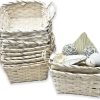 Bamboo Basket Set of 12 - White Wash Rect 8" w/Ear Handles - Multipurpose Gift & Storage Basket