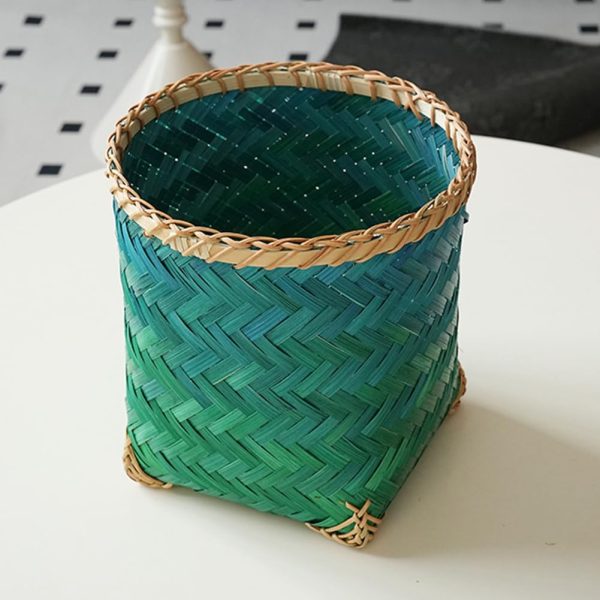 Handwoven Bamboo Trash Can - Small Round Wicker Waste Basket for Bedroom, Bathroom, Office & Desktop - Natural Rattan Storage Basket & Garbage Can for Kitchen, Living Room (M)