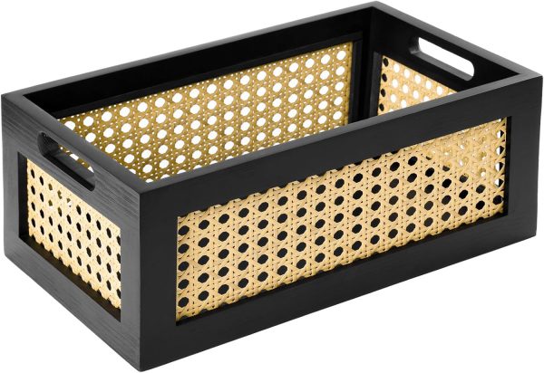 Rattan Storage Basket Handmade Natural Bamboo Woven Storage Bin for Organizing Decorative Wicker Box for Rustic Farmhouse Decor Home Office Tabletop Shelf Organizer