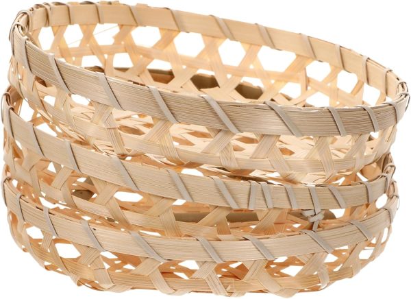 Elegant Round Basket for Eggs Vegetables Sturdy Bamboo Kitchen Storage 20cm Diameter Set of 3