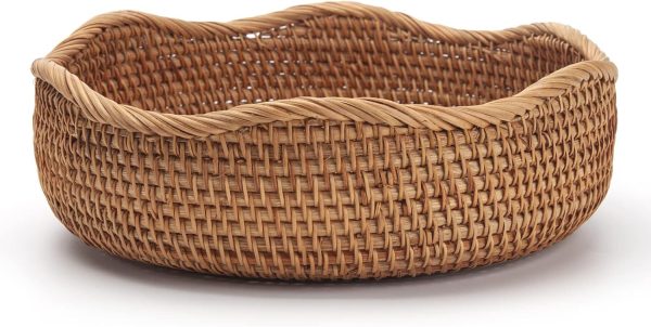 Rattan Bread Baskets Round Woven Fruit Bowls Key Holders Stackable for Storage, Snack, Fruit, Vegetable Natural Set of 3 - Image 2