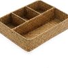 Desk Drawer Organizer Tray, Coffee Station Organizer Tea Bag Organizer, Woven Seagrass Storage Basket with 4 Divided Sections Handwoven Wicker Storage Basket for Shelves, Pantry, Coffee Bar