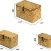 Shelf Baskets with Lid Set of 3 Handwoven Seagrass Storage Box Wicker Basket Desktop Makeup Organizer Multipurpose Container (Original (S/M/L) - Image 2