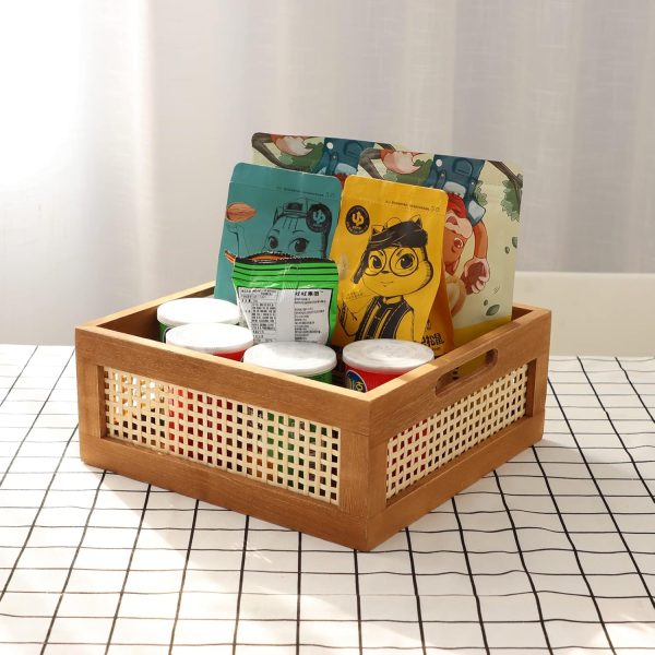Woven Wooden Basket Wood Storage Crate Box, Decorative Rustic Basket Bamboo Basket with Built-In Handles for Kitchen Pantry, Cabinet, Office, Bedroom, Rustic Country Decor (Brown) - Image 2