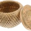 Bamboo Woven Storage Basket Lid Rattan Bread Basket Decorative Hamper for Fruits Multifunctional Desktop Organizing Basket