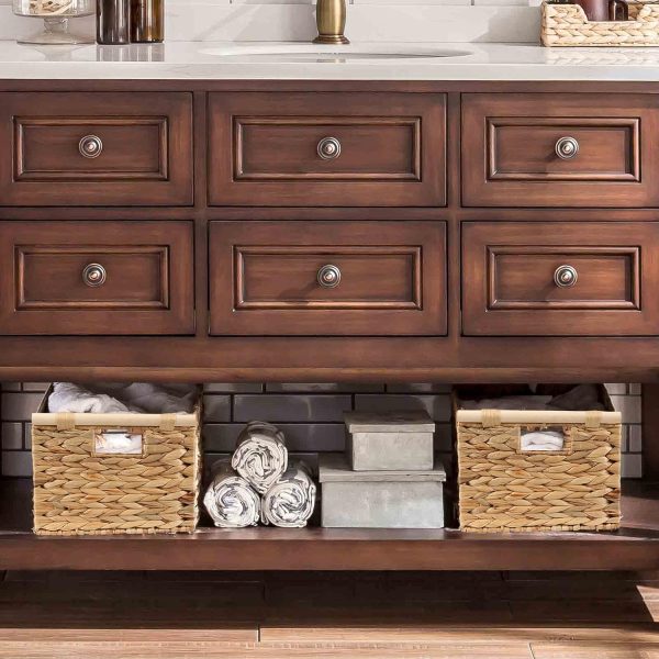 Large Rectangular Wicker Basket With Built-in Wooden Handles, Water Hyacinth Woven Basket for Organizing, Utility Shelves, Towel Storage Basket - Image 2