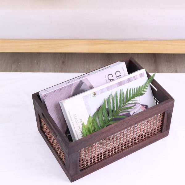 Wood Storage Basket Rectangle Wooden Storage Crate with Handles Decorative Container Box for Display Shelf, Kitchen, Pantry Organizer Decor (Reddish Brown) - Image 2
