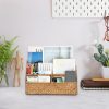 Woven Storage Basket Natural Seagrass Vertical Wicker Storage Baskets with 4 Compartments Desk Organizers and Storage Magazine File Holder Home Office Supplies Sorter Rack, Caramel - Image 2