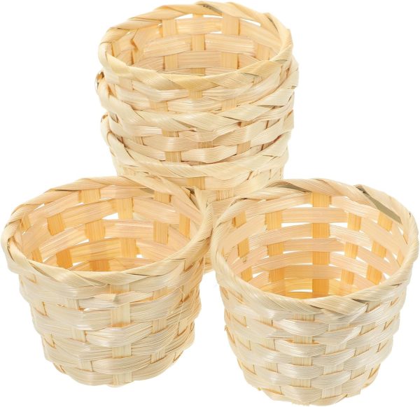 5 Pack Mini Wood Woven Baskets, Small Bamboo Storage Baskets, Mini Baskets for Home Organization, DIY Crafts, and Gift Packaging (2.95x2.95x2.36 Inches)