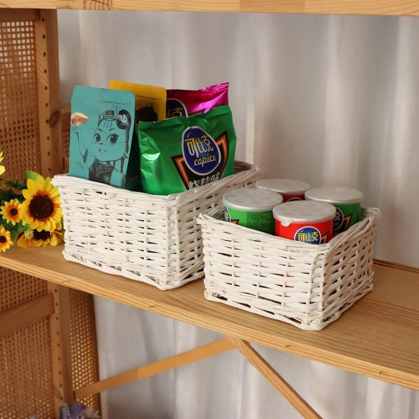 Woven Wicker Baskets for Storage Handwoven Wicker Storage Cubes Shelf Baskets for Organizing Decorative Storage Bins for Closet, Bedroom, Bathroom, Entryway, Office (White set of 2) - Image 2