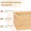 Rattan Storage Basket Handmade Natural Bamboo Woven Storage Bin with Wooden Frame & Handles Decorative Wicker Box for Rustic Farmhouse Boho Decor Home Office Tabletop Shelf Organizer, Small - Image 2