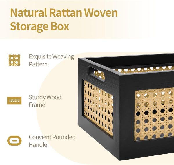 Rattan Storage Basket Handmade Natural Bamboo Woven Storage Bin for Organizing Decorative Wicker Box for Rustic Farmhouse Decor Home Office Tabletop Shelf Organizer - Image 2