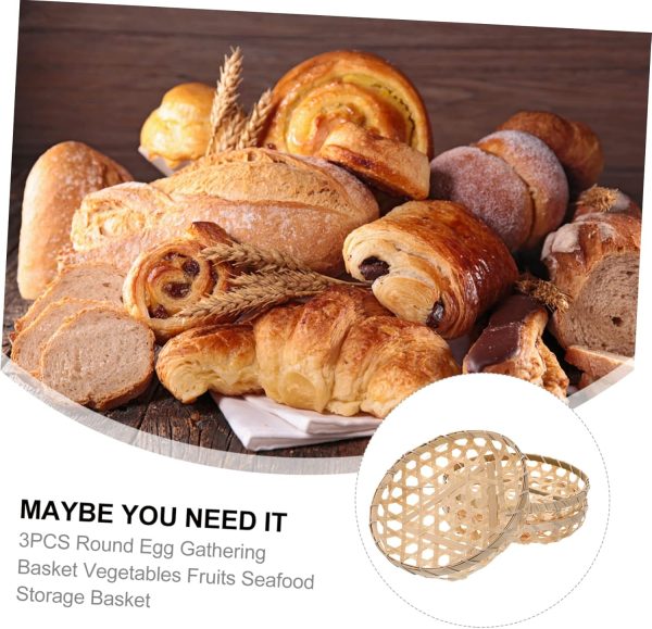 Elegant Round Basket for Eggs Vegetables Sturdy Bamboo Kitchen Storage 20cm Diameter Set of 3 - Image 2