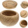 Bamboo Woven Storage Basket Lid Rattan Bread Basket Decorative Hamper for Fruits Multifunctional Desktop Organizing Basket - Image 2