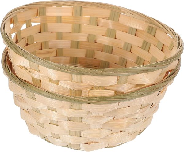 2pcs Hand Woven Basket Desktop Storage Basket - Natural Bamboo Woven Fruit Basket Easter Storage Basket for Plant Hand Decor Home Party Tabletop Organize