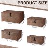 Set of 4 Wicker Storage Baskets Organizer，Handwoven Storage Bins with Lid for Organizing, Home Utility Box for Home Office Supplies Multipurpose Container(Coffee) - Image 2