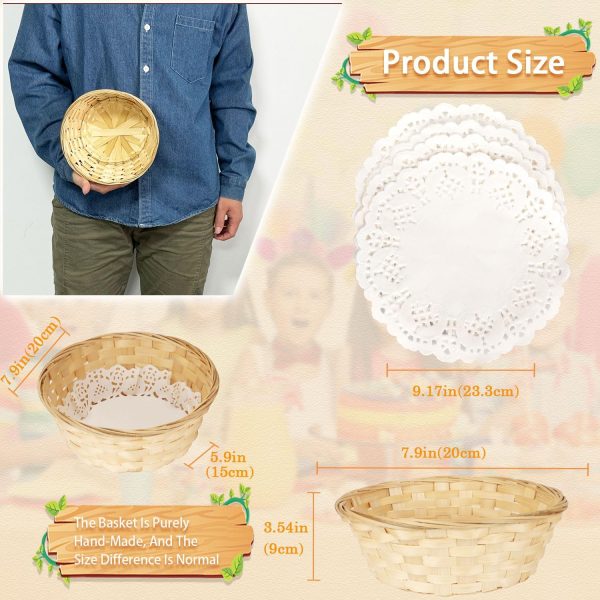10 Pcs Round Bamboo Gift Basket,  7.9 x 7.9 x 3.5 Inch Woven Bread Baskets for Serving, Fruit and Food Serving Basket for Picnic Restaurant (Give Food Blotting Sheets) - Image 2